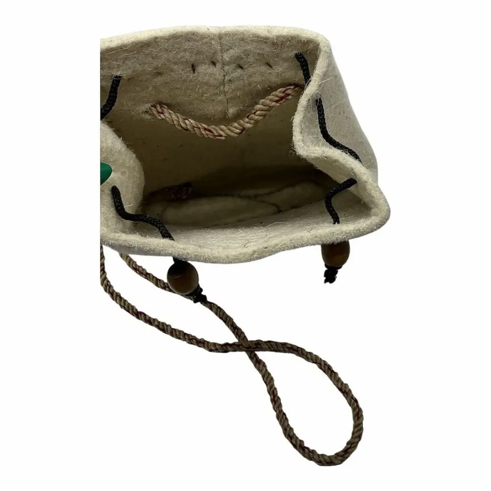 Brand New Women's Mongolian Style Felt Bag Handmade Drawstrings Beaded